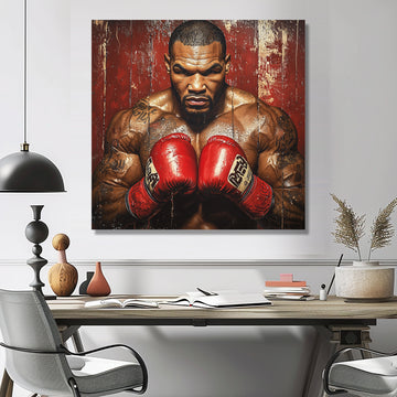 Red Mike Tyson Boxing Gloves Up - Sport Boxing Canvas Wall Art